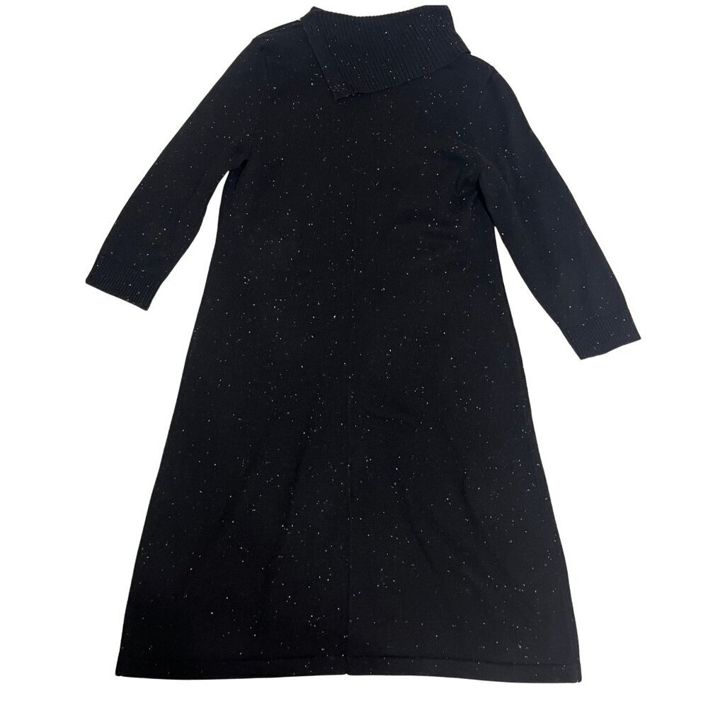 Talbots Cowl Neck Black Sweater Midi Dress Button LP Petite Casual Office - Picture 2 of 8